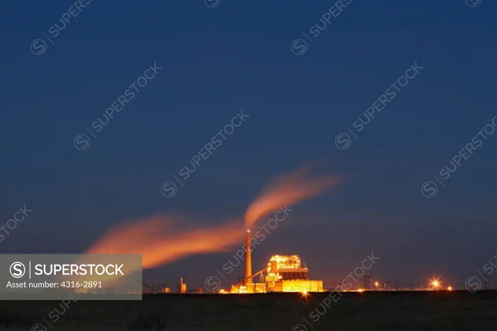 American Electric Power coal burning power station at dusk, Oklaunion, Texas.