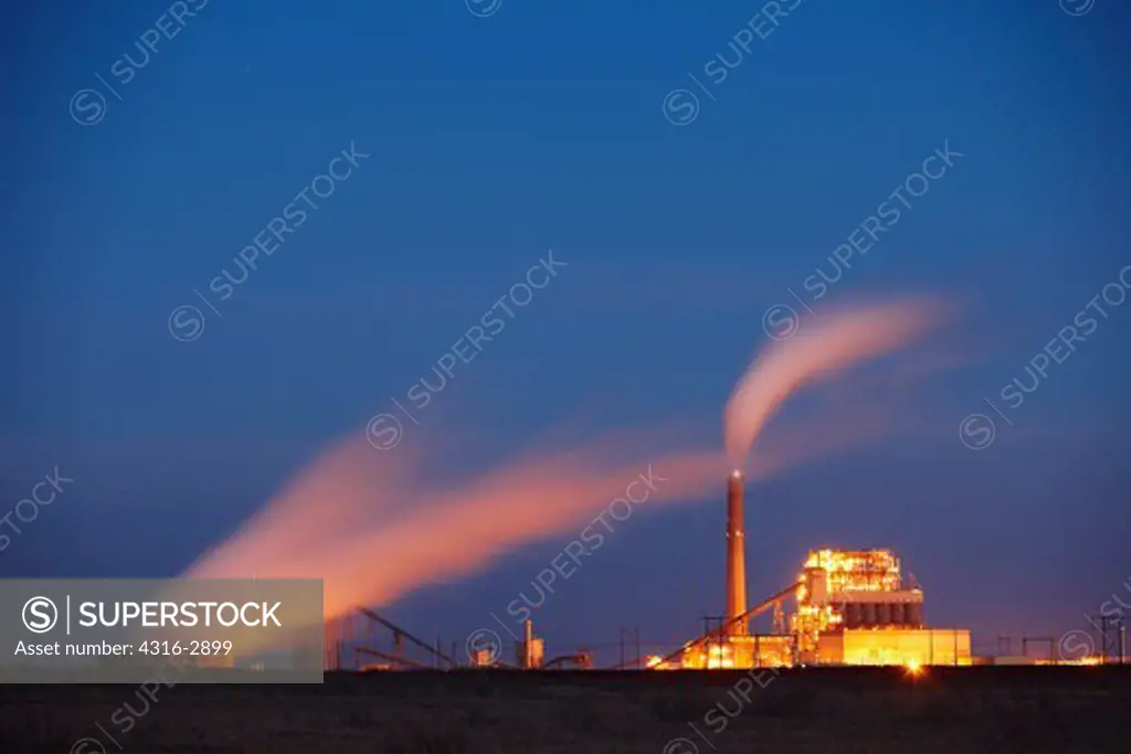 American Electric Power coal burning power station at dusk, Oklaunion, Texas.