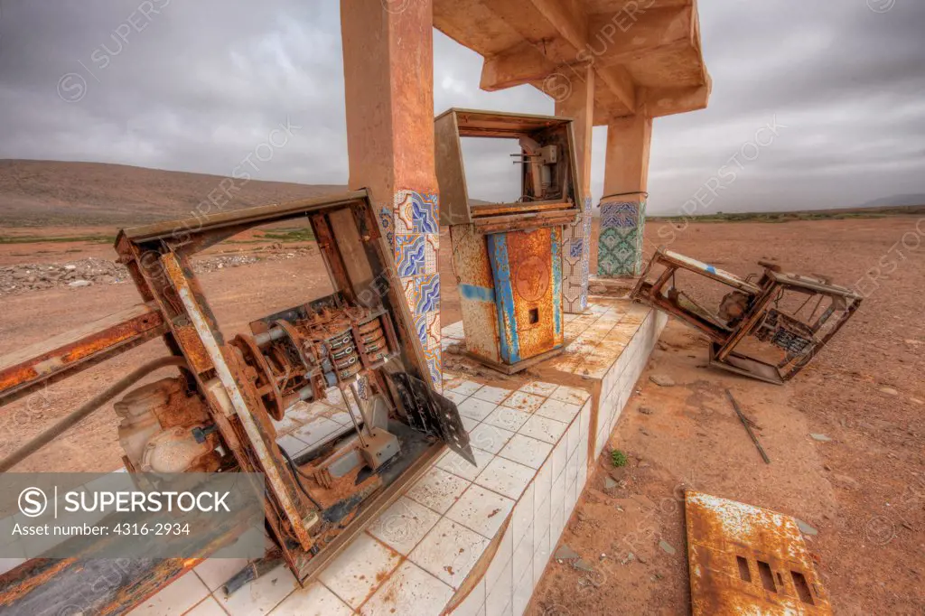 An abandoned fuel station near the town of Tiznit, Morocco.