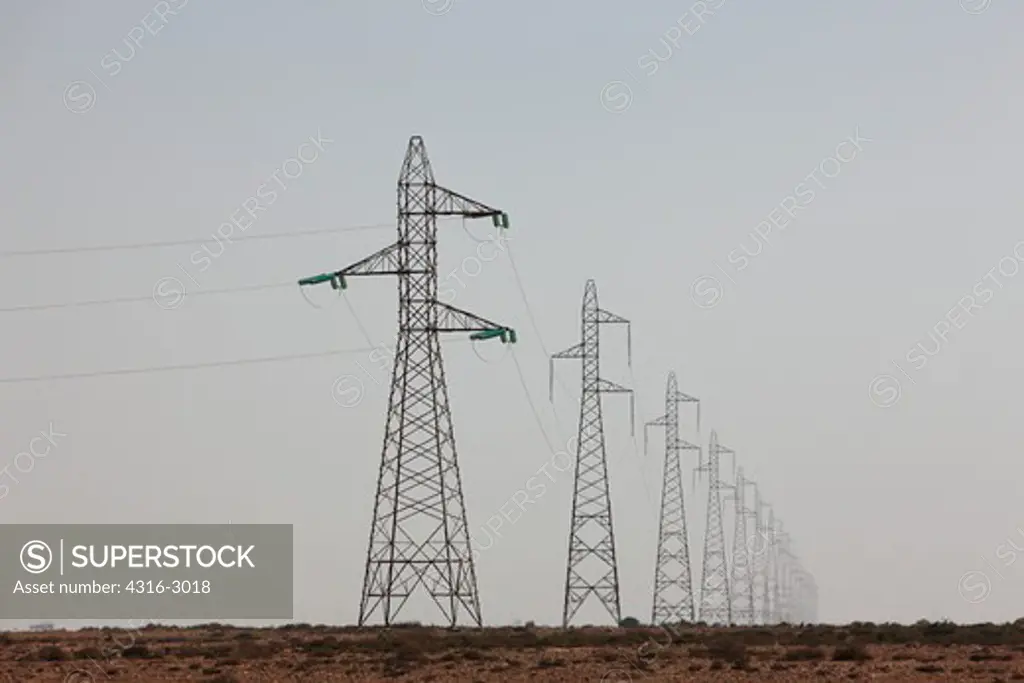 High voltage power lines, southern Morocco.