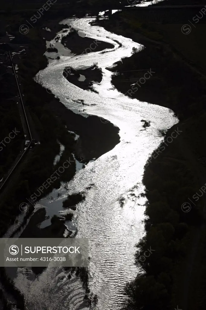 Aerial view of Putah Creek, Winters, California.