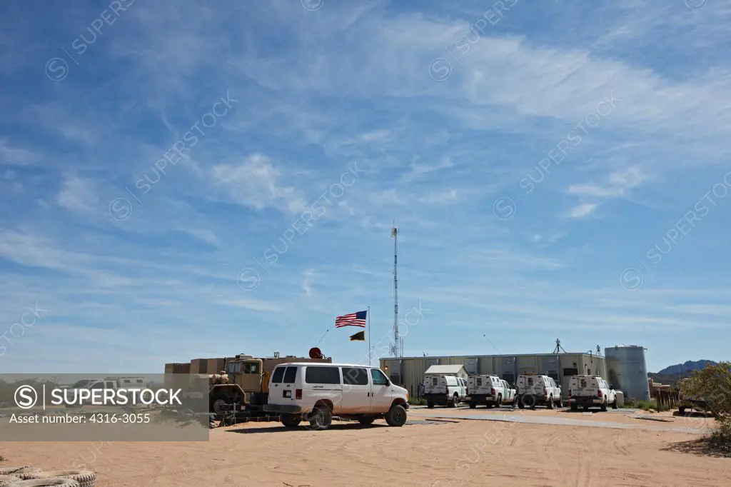 United States Border Patrol camp deep in the heart of the Arizona Desert, just north of the U.S. - Mexico border.