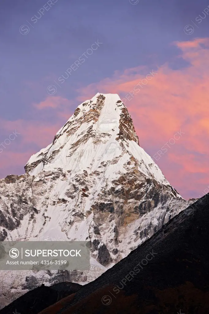 Ama Dablam at Dusk, in the Mount Everest Region of Nepal.