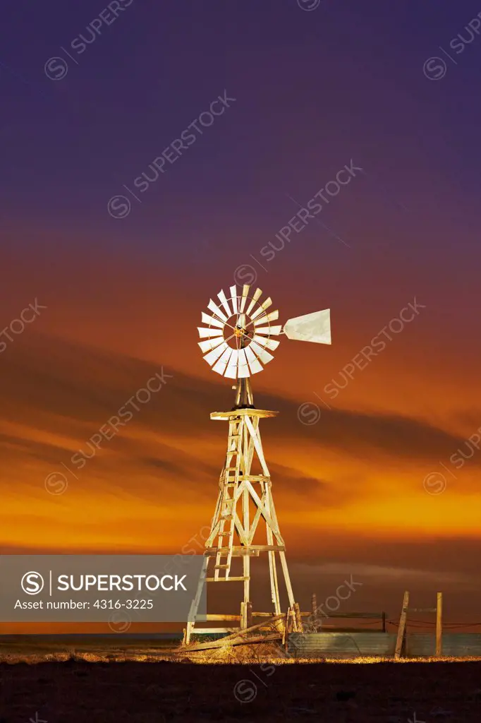 An old windmill, which was used to pump water, in the Pawnee National Grasslands near Grover, Colorado.