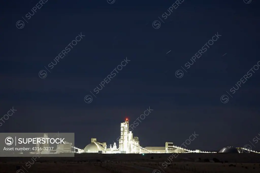 A nighttime view of the GCC Rio Grande Cement Plant, a very large facility located south of Pueblo, Colorado.