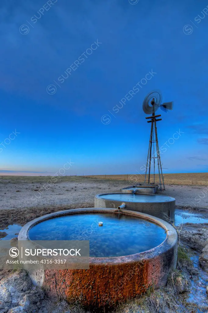 A high dynamic range, or HDR, image of an Aeromotor wind powered water pump, or windmill, in the Pawnee National Grasslands, Colorado.
