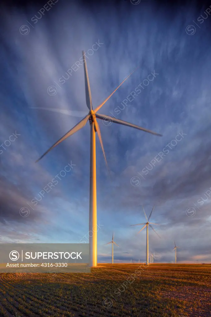A high dynamic range, or HDR, image of a wind turbine in the Cedar Creek Wind farm, near Grover, Colorado.