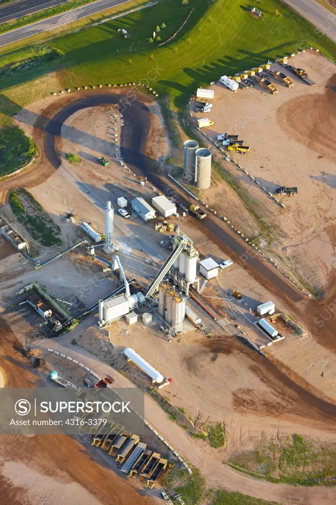 An aerial view of a cement factory, on Colorado's eastern plains.
