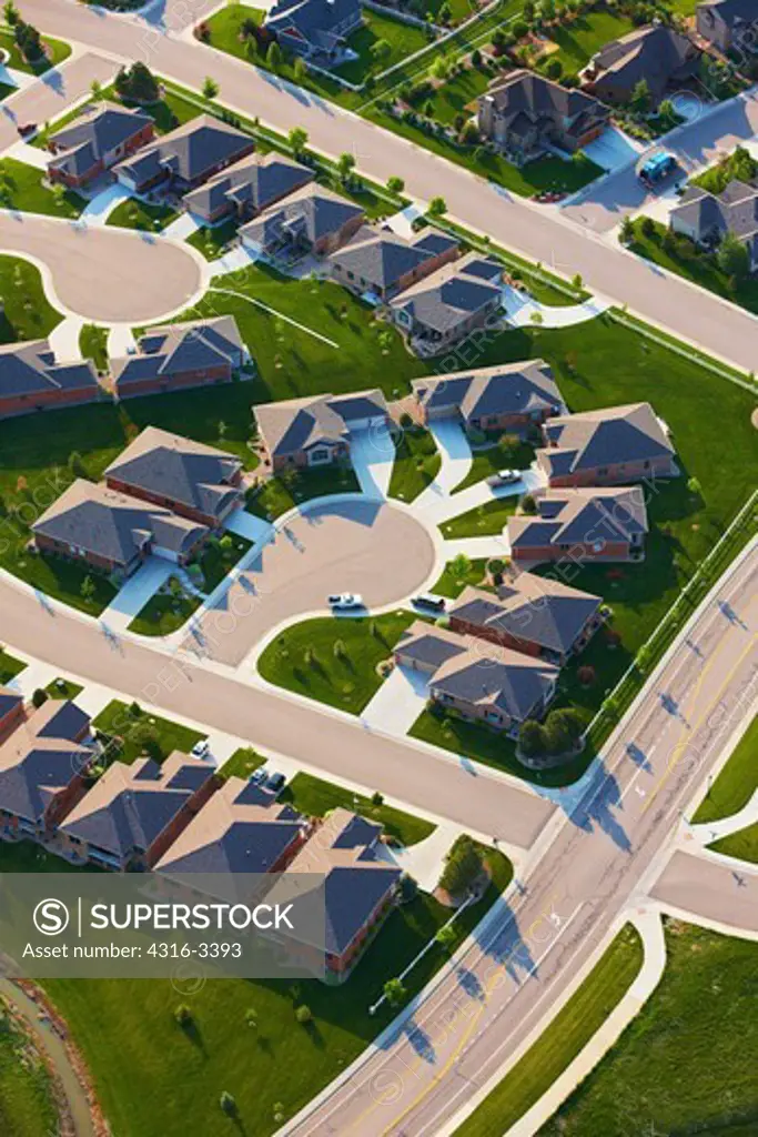 An aerial view of housing subdivision, near Loveland, Colorado