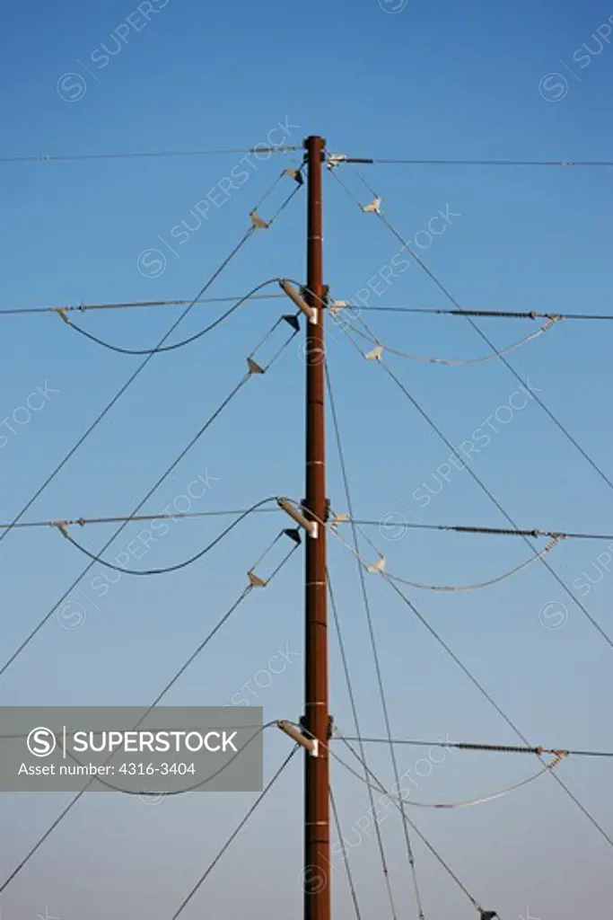 High voltage power lines at a wind farm.