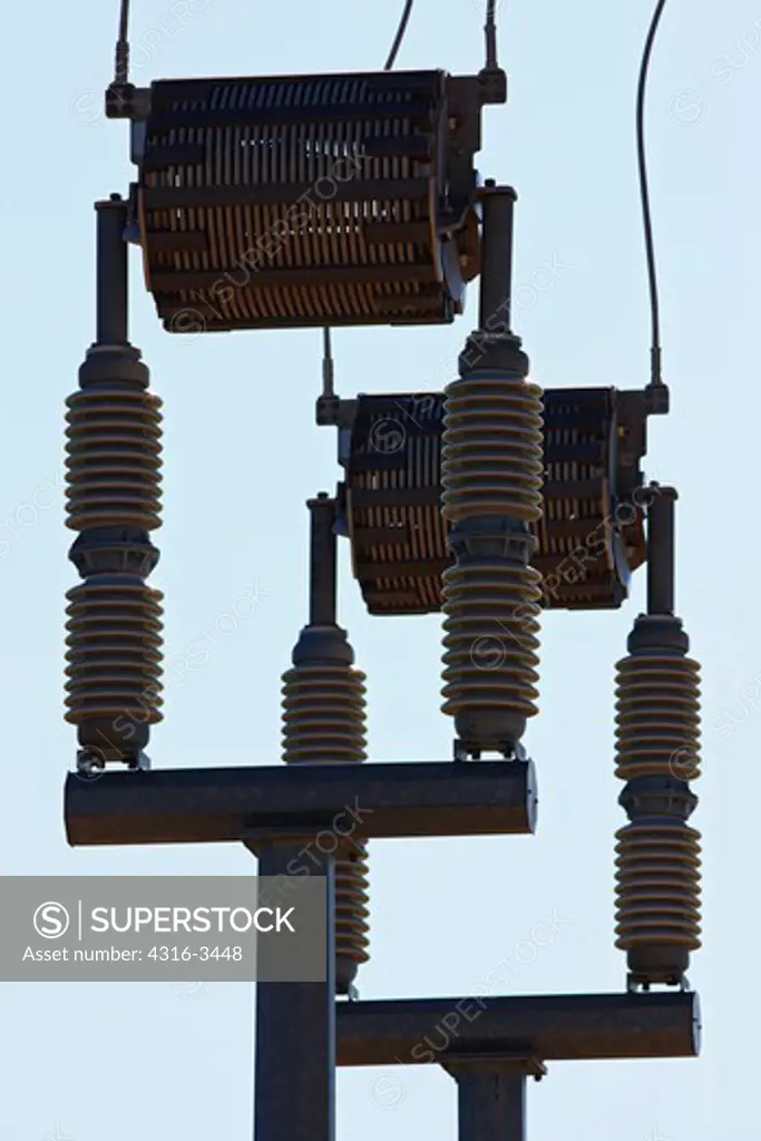 Ceramic insulators at an electrical substation