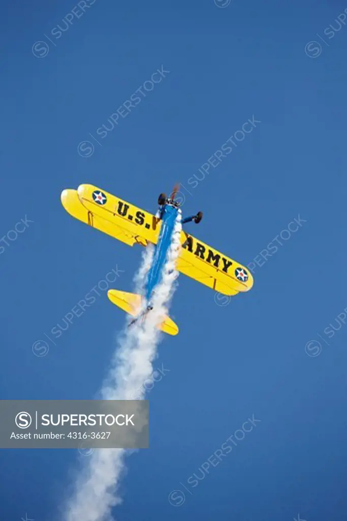 Radio controlled scale model Boeing Stearman Model 75 during a demonstration flight.