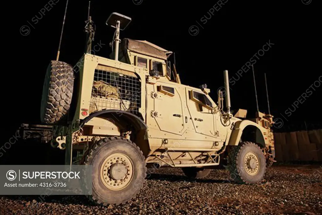 Night View of an MRAP, or Mine Resistant, Ambush Protected Vehicle.