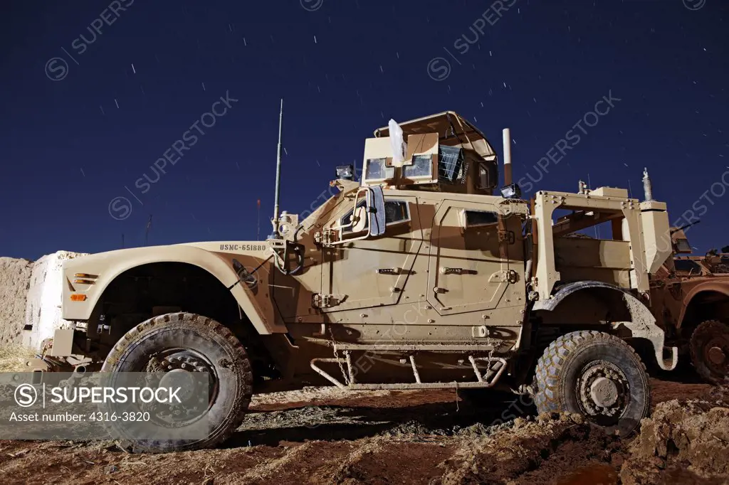 Night View of a M-ATV, or an Mine Resistant, Ambush Protected All Terrain Vehicle