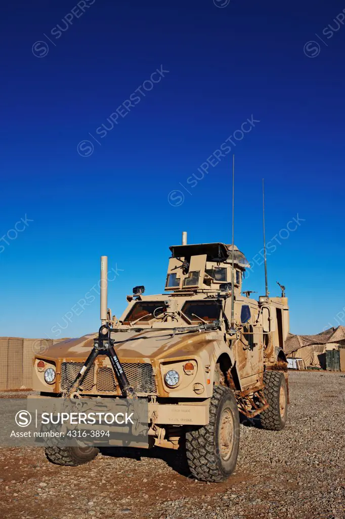 An M-ATV, or Mine Resistant Ambush Protected All Terrain Vehicle at a U.S. Marine Corps Combat Outpost in Afghanistan's Helmand Province