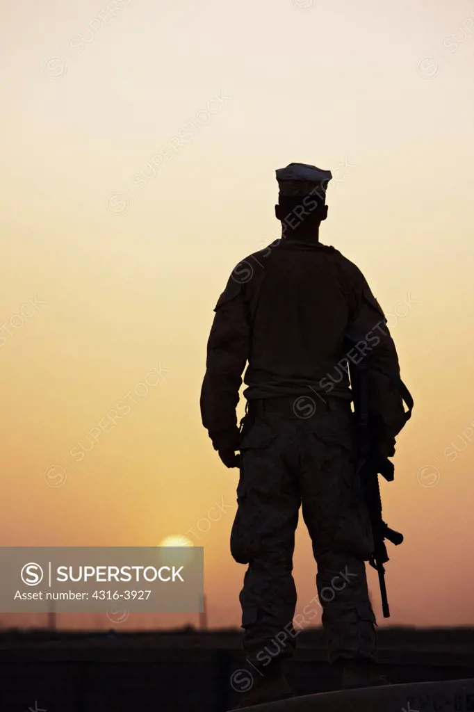 A U.S. Marine at Sunset, Afghanistan's Helmand Province
