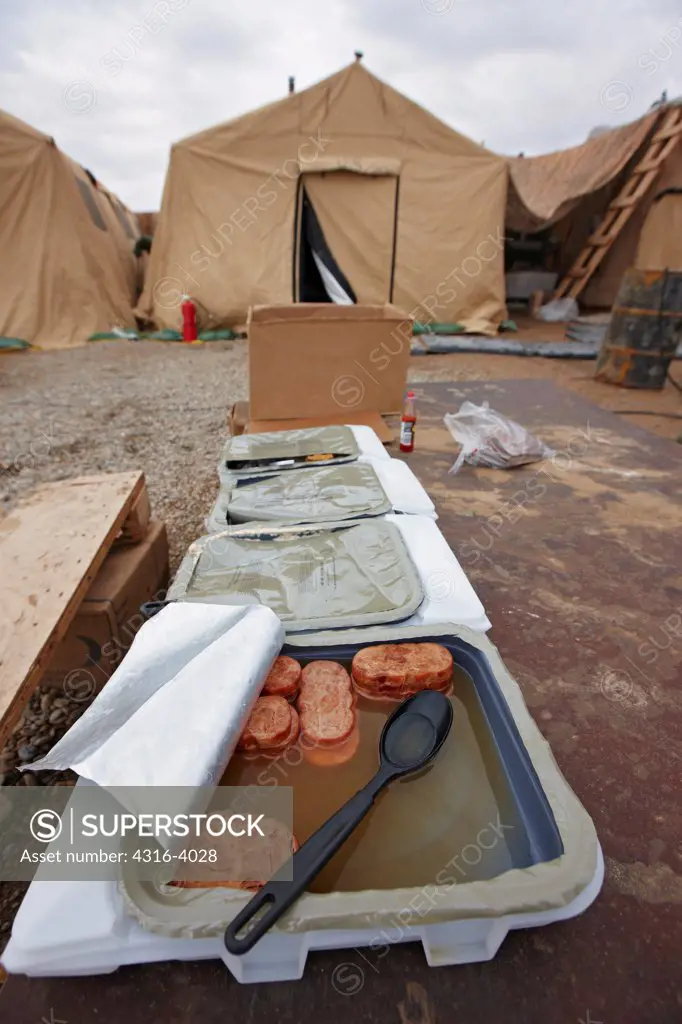 Self Heating Breakfast Meals Heating Themselves at a Remote, Austere U.S. Marine Corps Combat Outpost in Afghanistan's Helmand Province