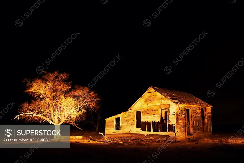 Night View of an Abandoned Ranch House, Eastern Plains of Colorado
