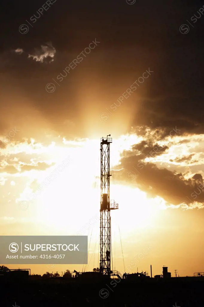 Natural Gas Drilling Rig at Sunset