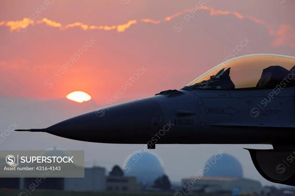 Nose of F-16 at Sunset
