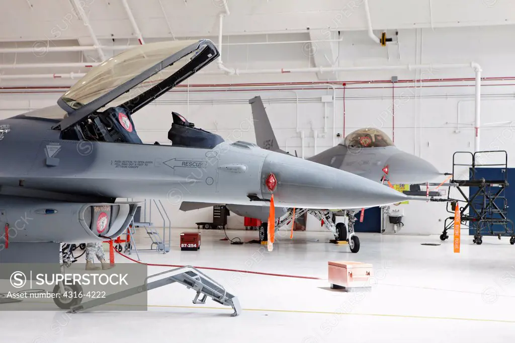 F-16s in Maintenance Hangar