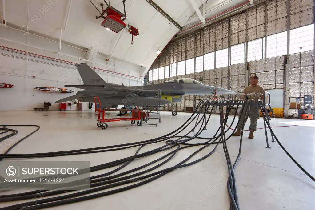 F-16 in Maintenance Hangar, Pressure Lines