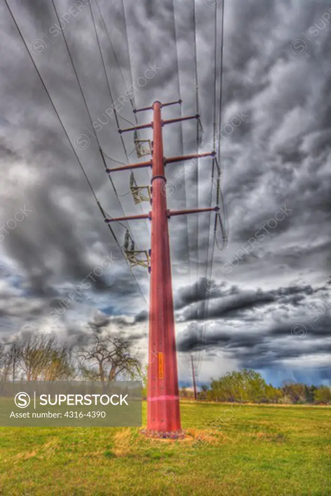 High Voltage Power Lines And Power Line Tower, HDR - High Dynamic Range - Image