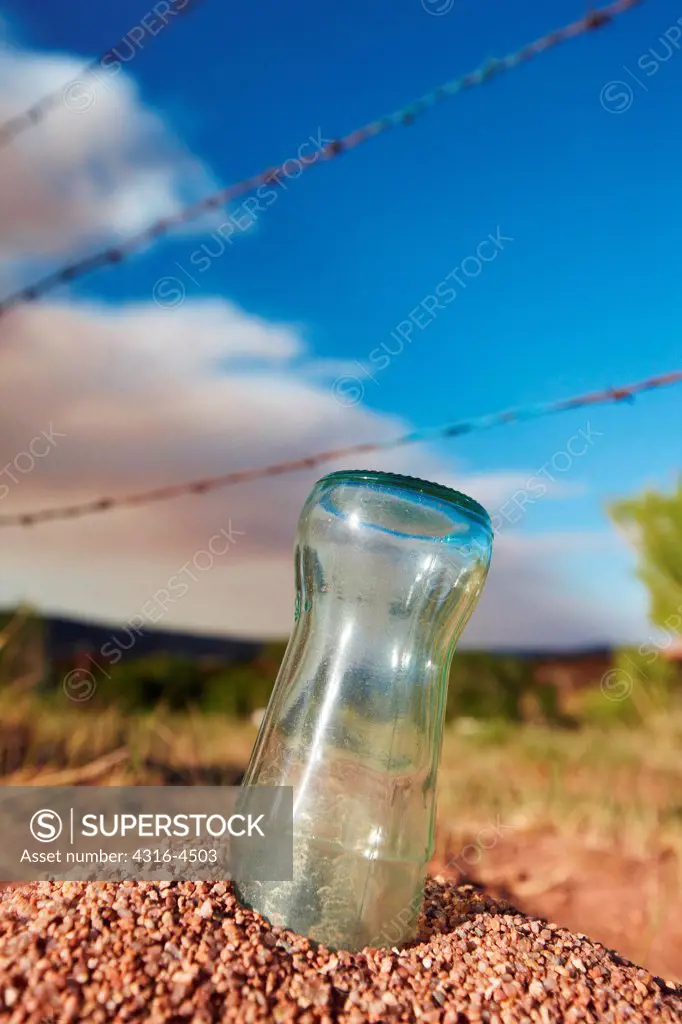 Empty bottle in dirt