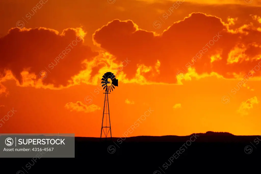 Lone windmill on plains, Colorado, USA
