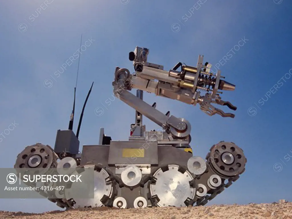 An Explosive Ordnance Disposal Robot Retracts its Boom