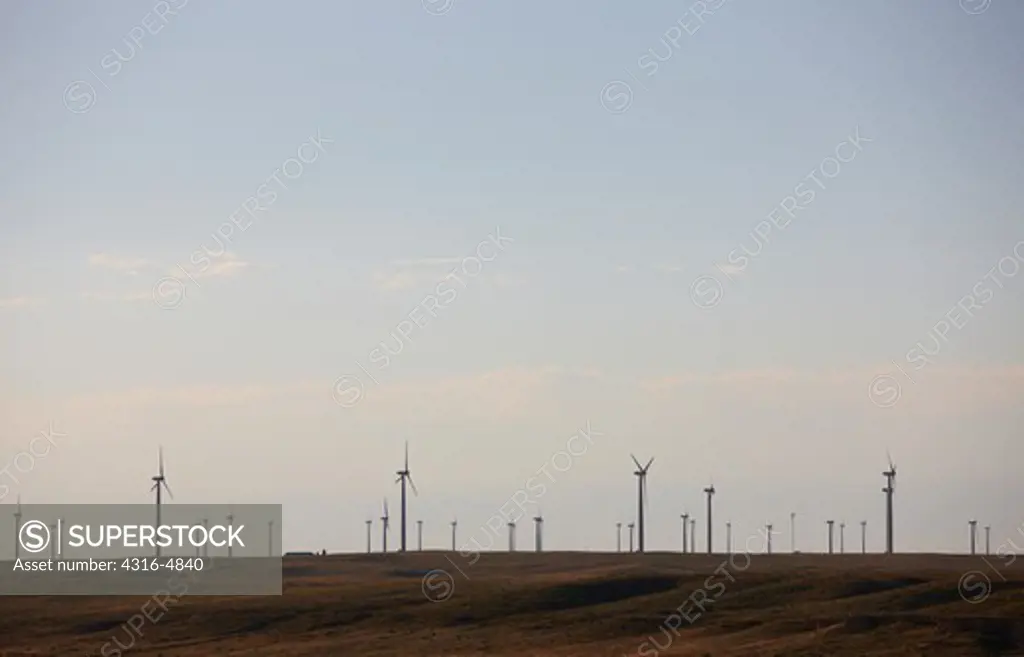 Line of wind turbines, Cedar Creek Wind Farm, near Grover, Colorado
