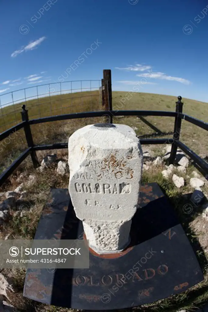 Marker at juncture of the borders of Colorado, Nebraska, and Wyoming