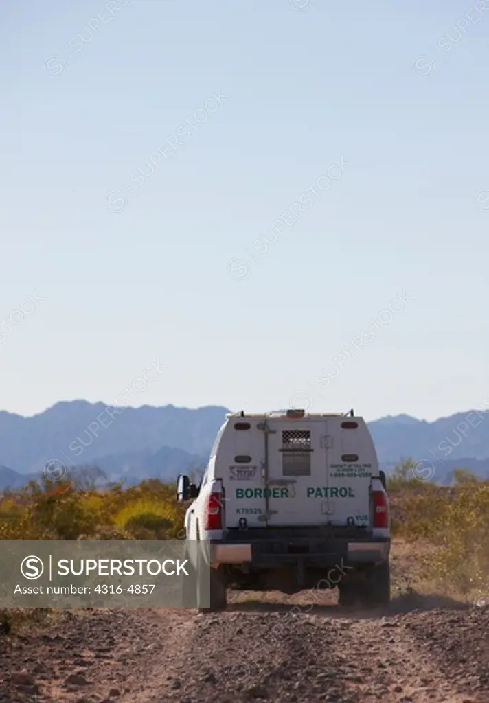 Border patrol truck just north of the United States - Mexico border, southern Arizona