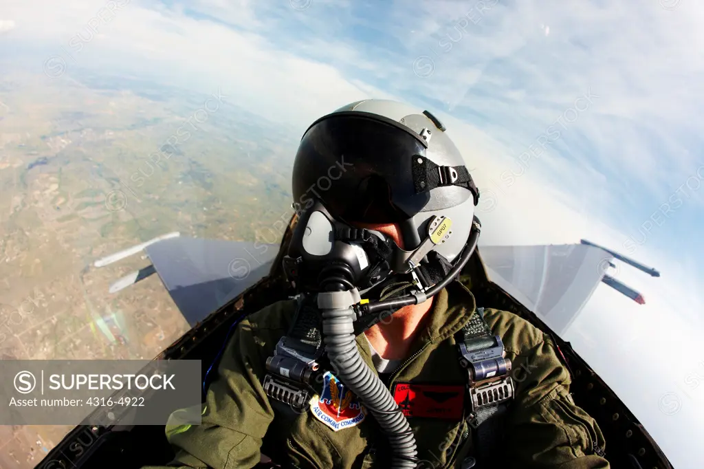 Pilot flying F-16 Fighting Falcon