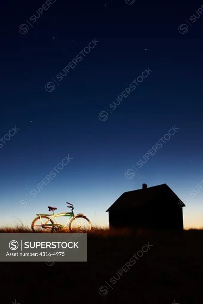 1950s era Monark Holiday bicycle and abandoned school house from the Dust Bowl era, Colorado