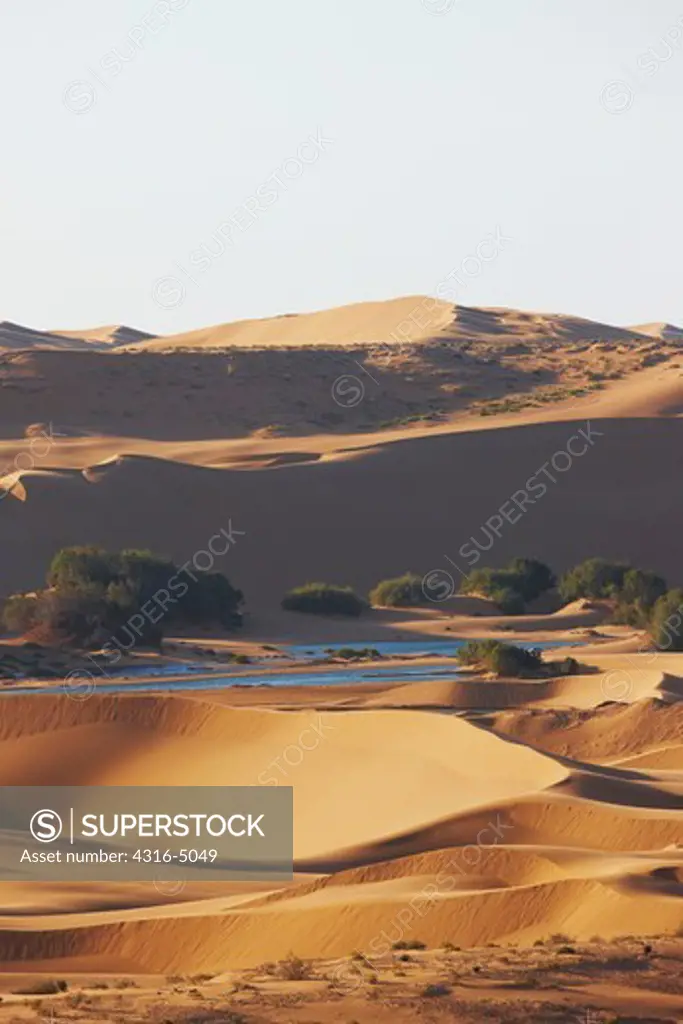 Sand dunes and river, Laayoune, Western Sahara, north Africa