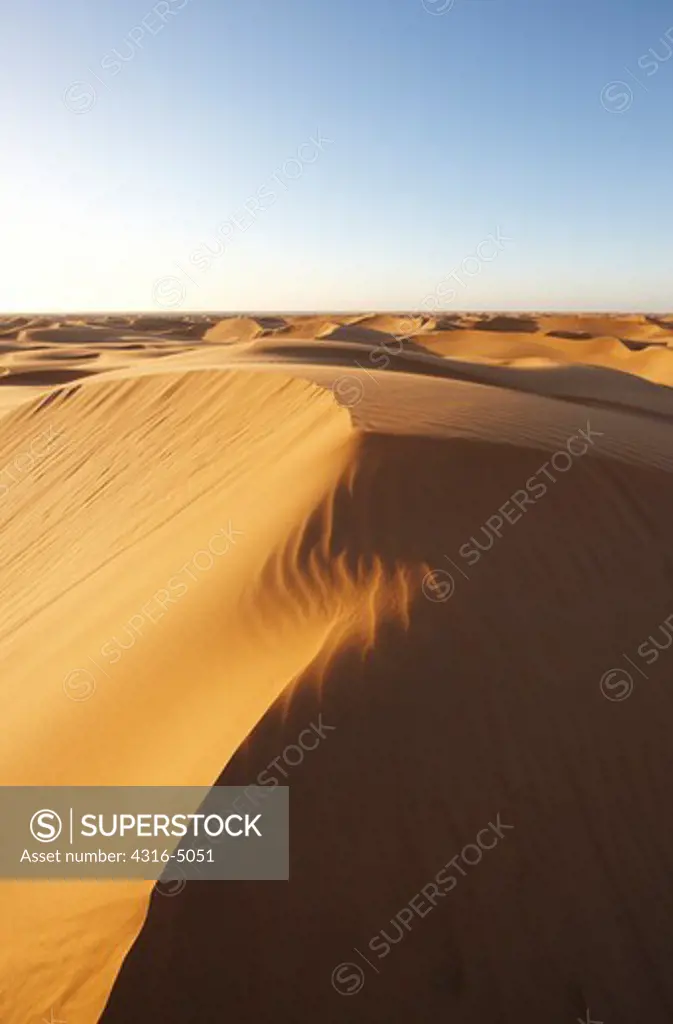 Sand dunes at sunset, near Laayoune (El Aaiun), Western Sahara, north Africa