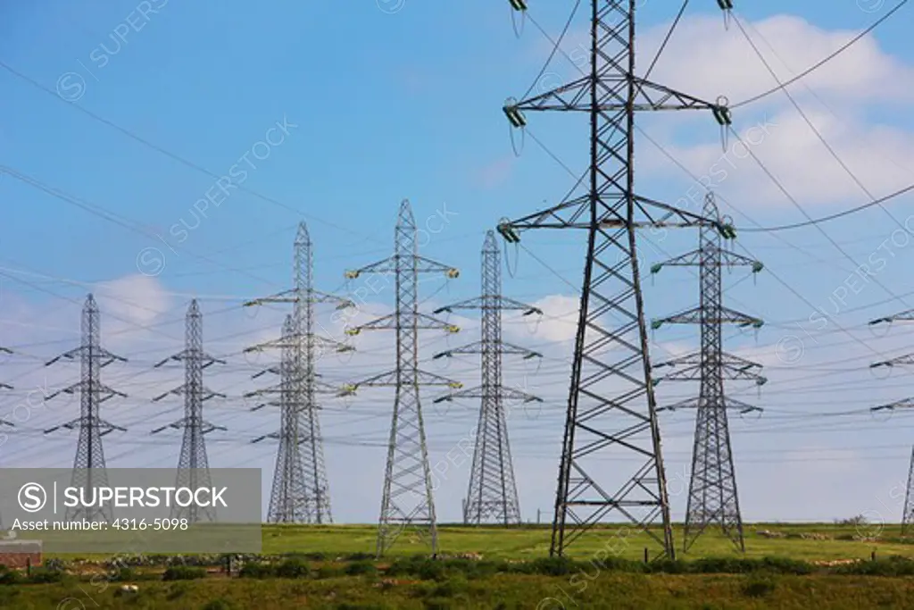 Power lines and power line towers, Morocco