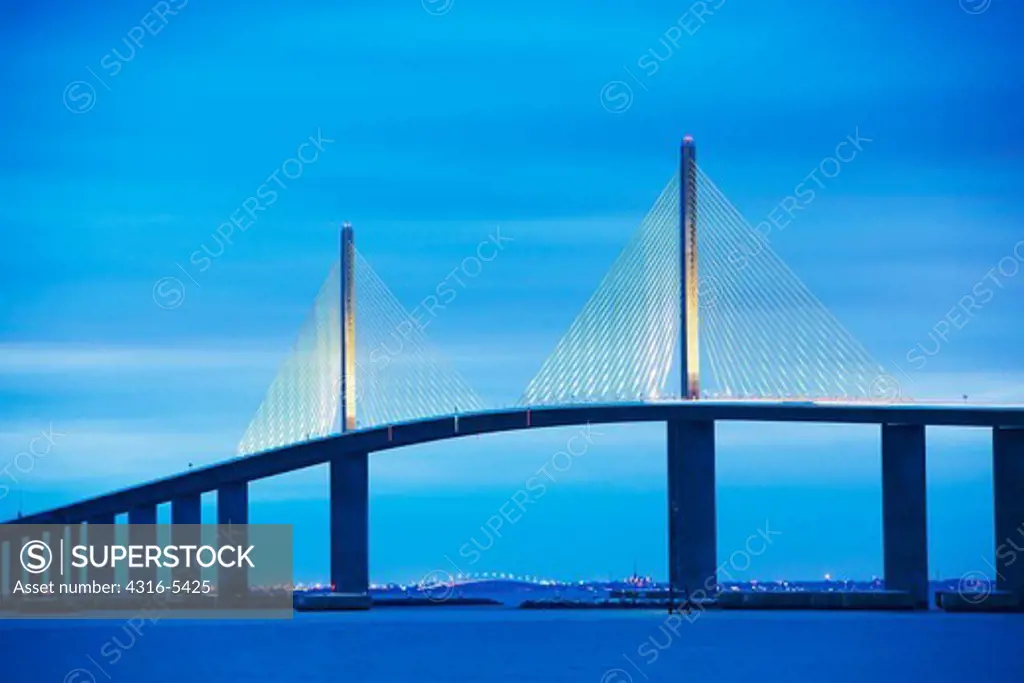 Sunshine Skyway Bridge at dusk, Tampa Bay, Florida, USA