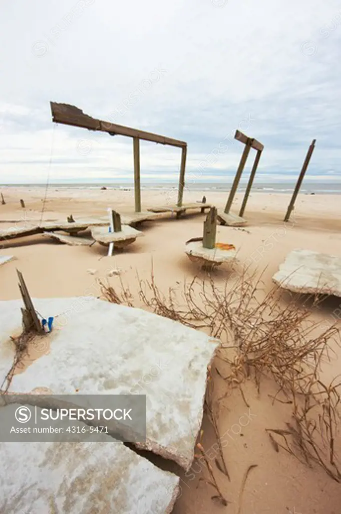 Remains after the destruction of houses and other structures from Hurricane, Peveto Beach, Louisiana, USA