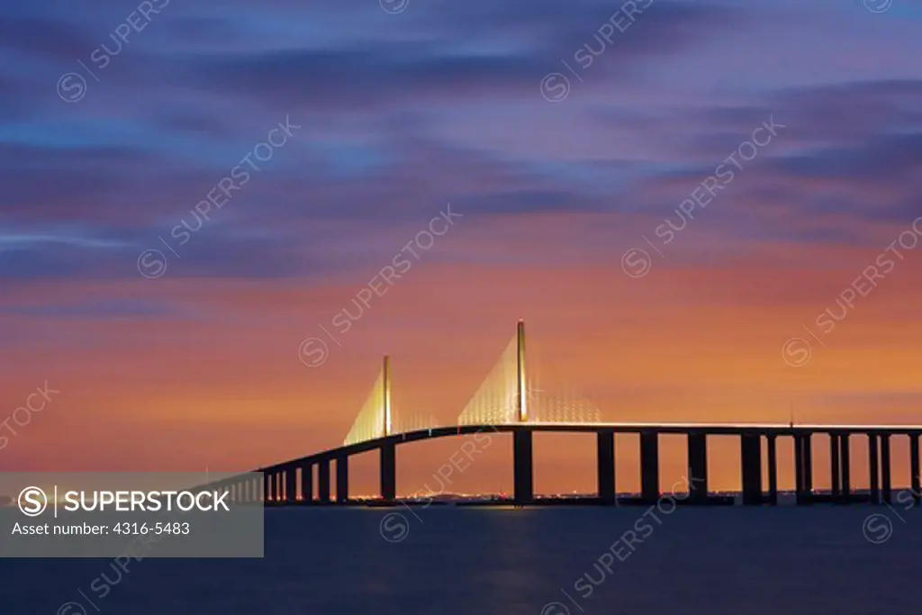 Sunshine Skyway Bridge at night, Tampa Bay, Florida, USA