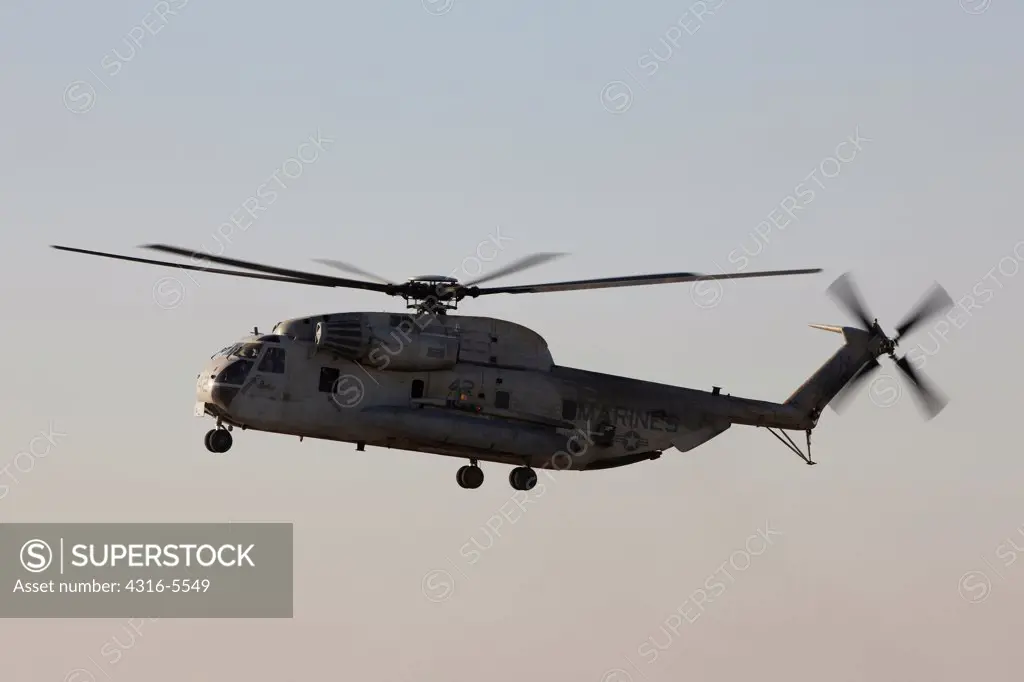 United States Marine Corps CH-53D Sea Stallion prepares to land at Camp Bastion, Helmand Province, Afghanistan