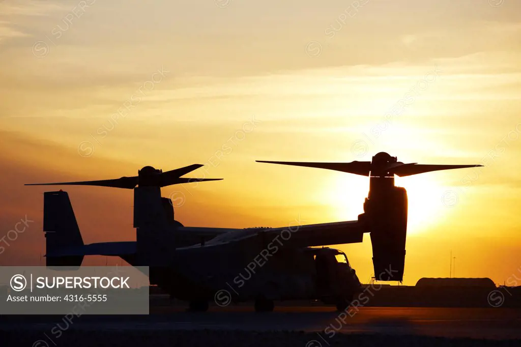Silhouette of a United States Marine Corps MV-22 Osprey, Camp Bastion, Helmand Province, Afghanistan