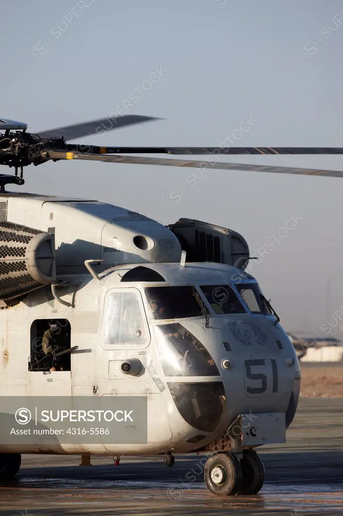 United States Marine Corps CH-53D Sea Stallion heavy lift helicopter, Camp Bastion, Helmand Province, Afghanistan