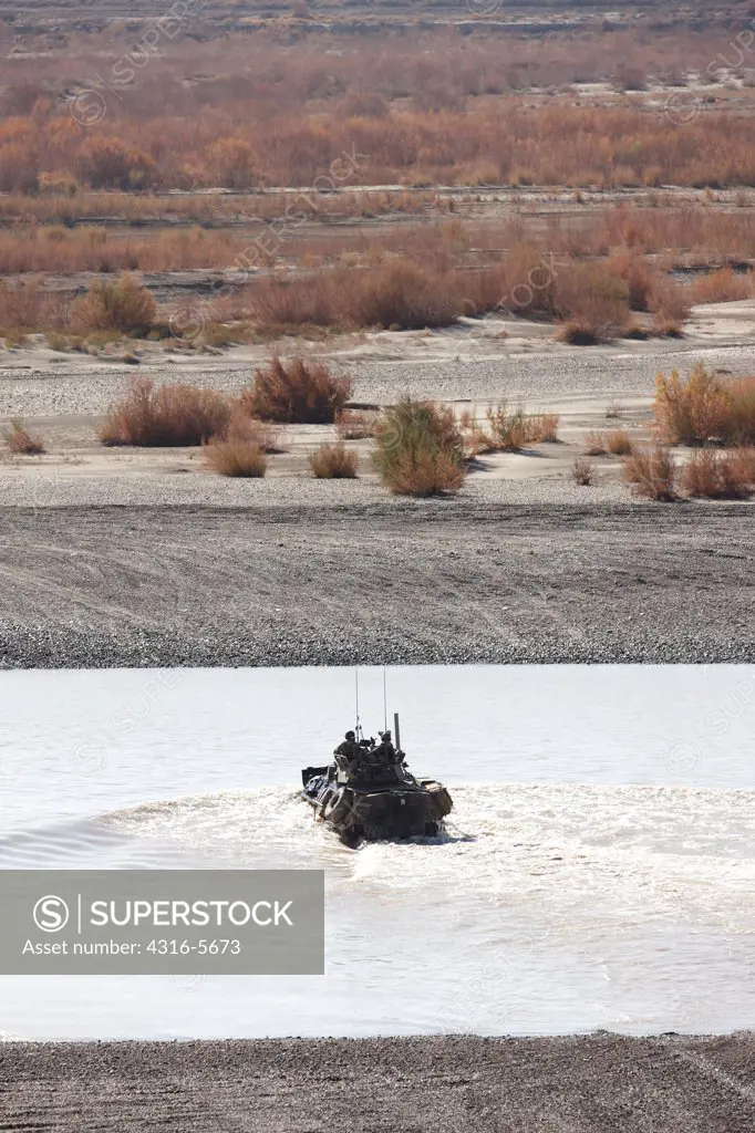 United States Marine Corps LAV-25 crosses the Helmand River, Helmand Province, Afghanistan