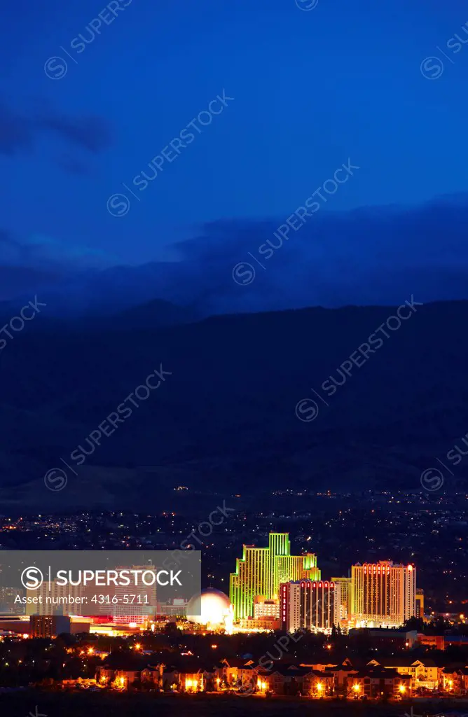 USA, Nevada, Reno, Cityscape at night