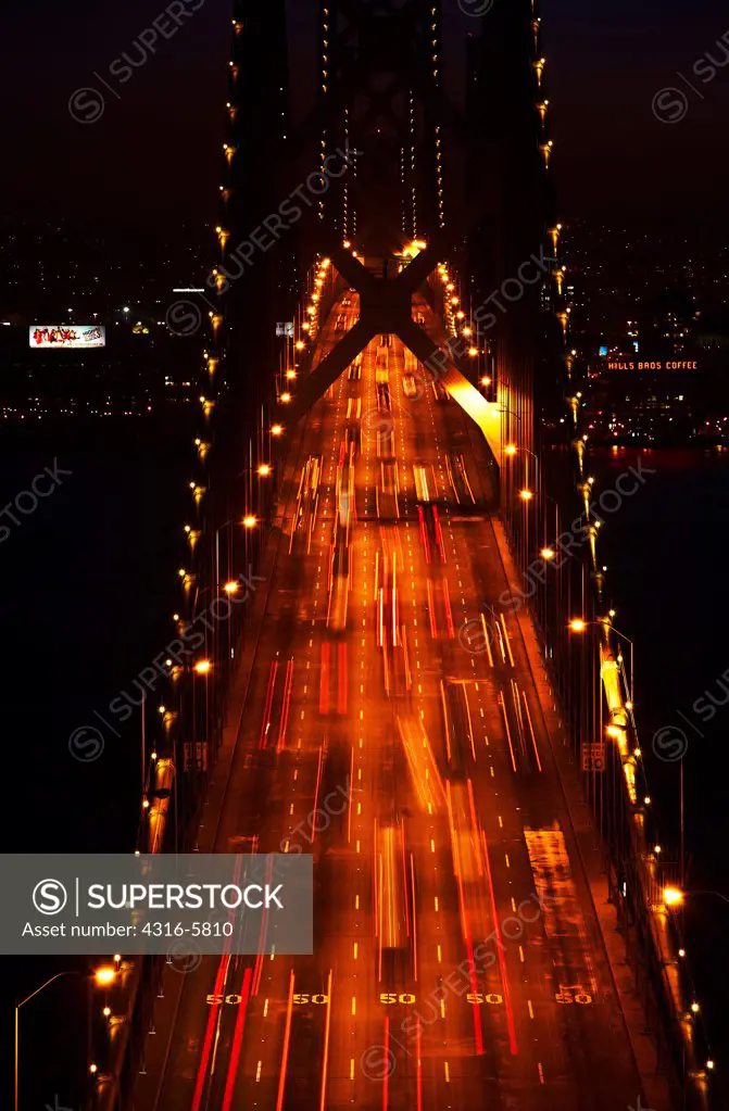 USA, California, San Francisco, View of traffic streaking along San Francisco Oakland Bay Bridge