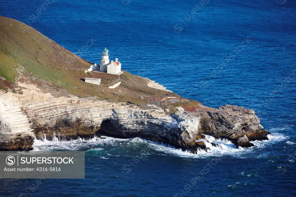 USA, California, Santa Barbara County, Aerial view of Point Conception lighthouse
