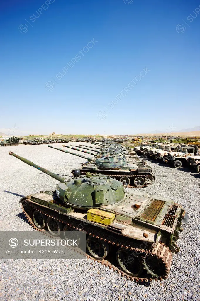 Afghanistan, Pol-e Charkhi, Line of T-55 Tanks
