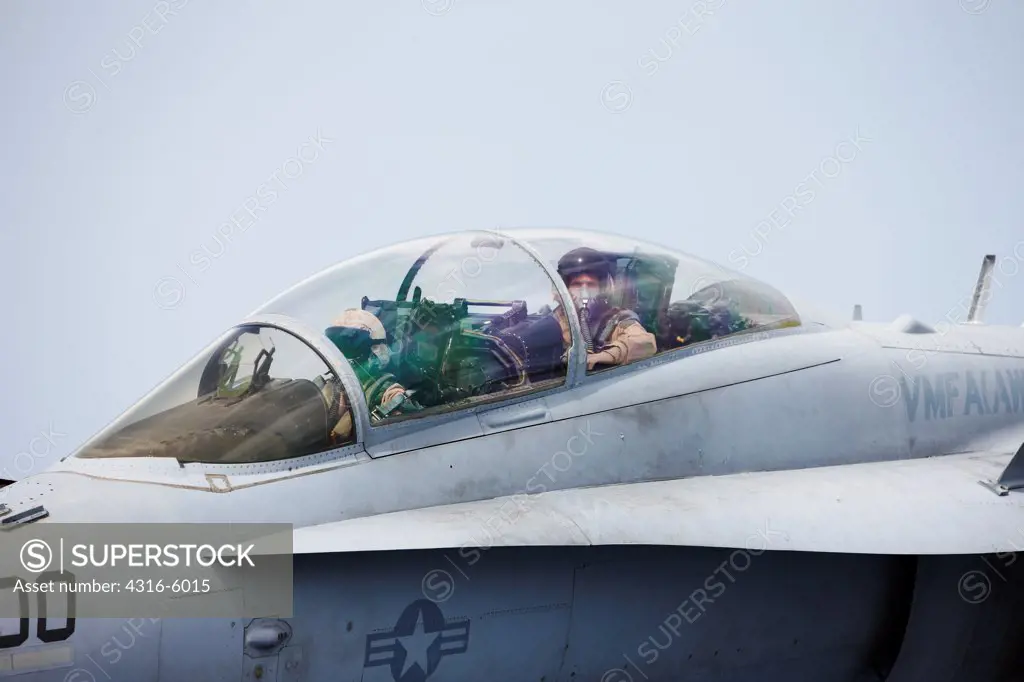 F-18 Hornet in flight, detail of cockpit